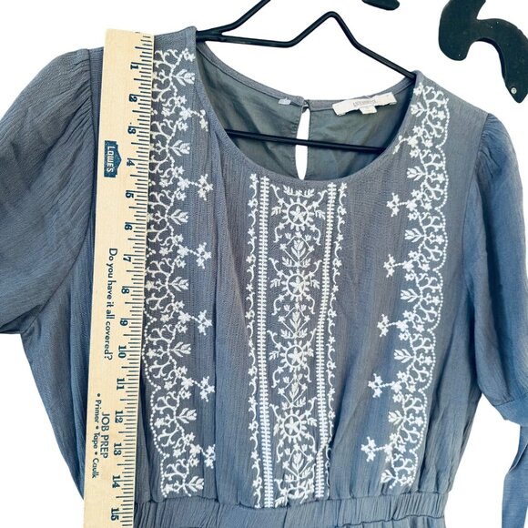 Antoinette By Bohme Embroidered Boho Dress Small  Gray 100 % Rayon - Picture 8 of 10